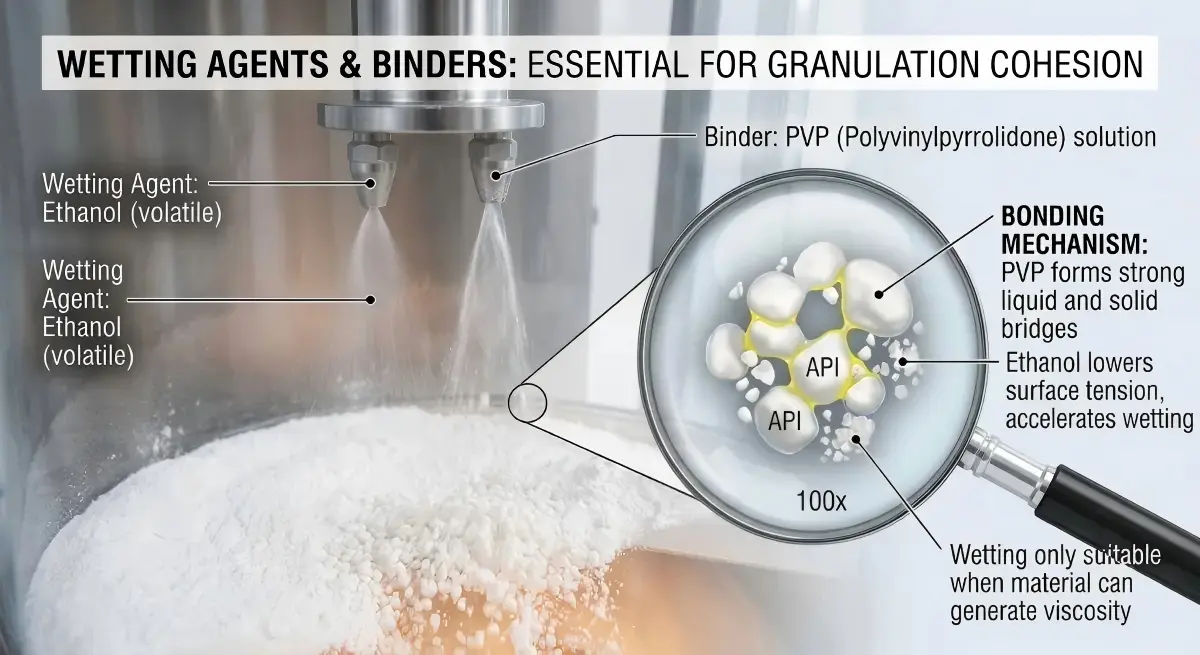 wetting agents and binders of pharmaceutical excipients
